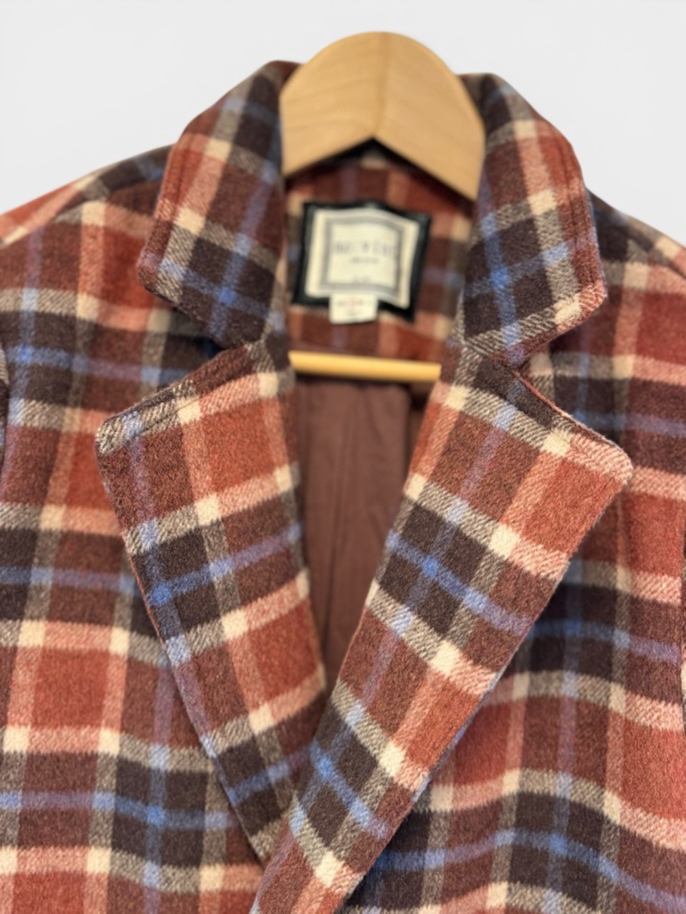 Mo:Vint Plaid Wool Blend Blazer Jacket in Rust, Navy, brown + cream size Small - Picture 3 of 11